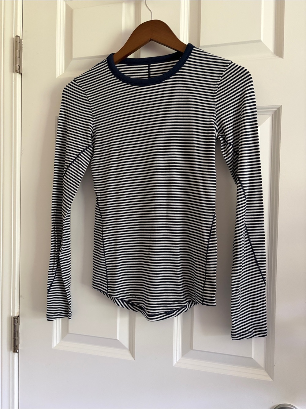 lululemon athletica Navy and White Striped Long-Sleeve Crew